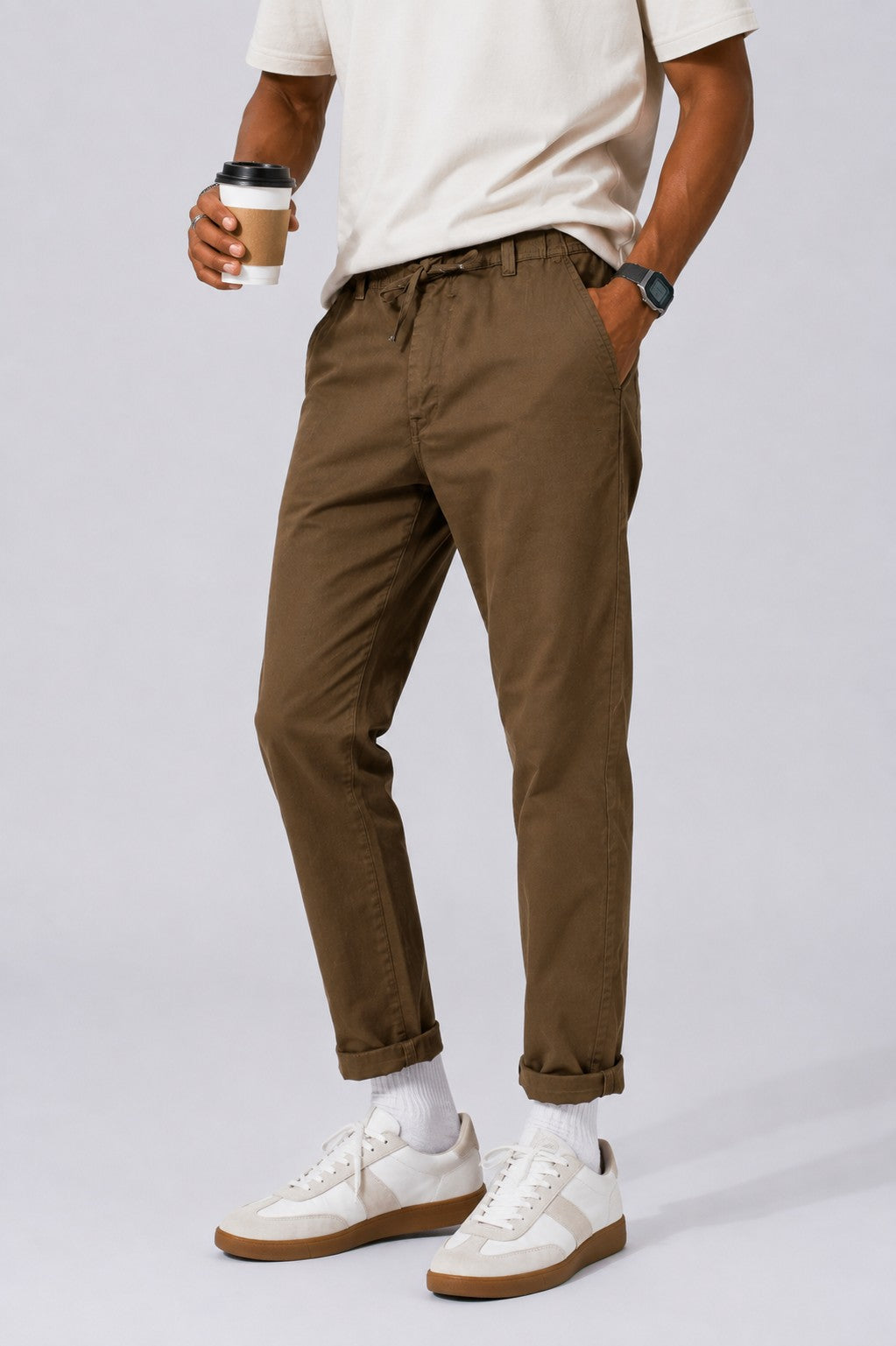 Mens Regular Fit Brown Solid Trouser - Image 1