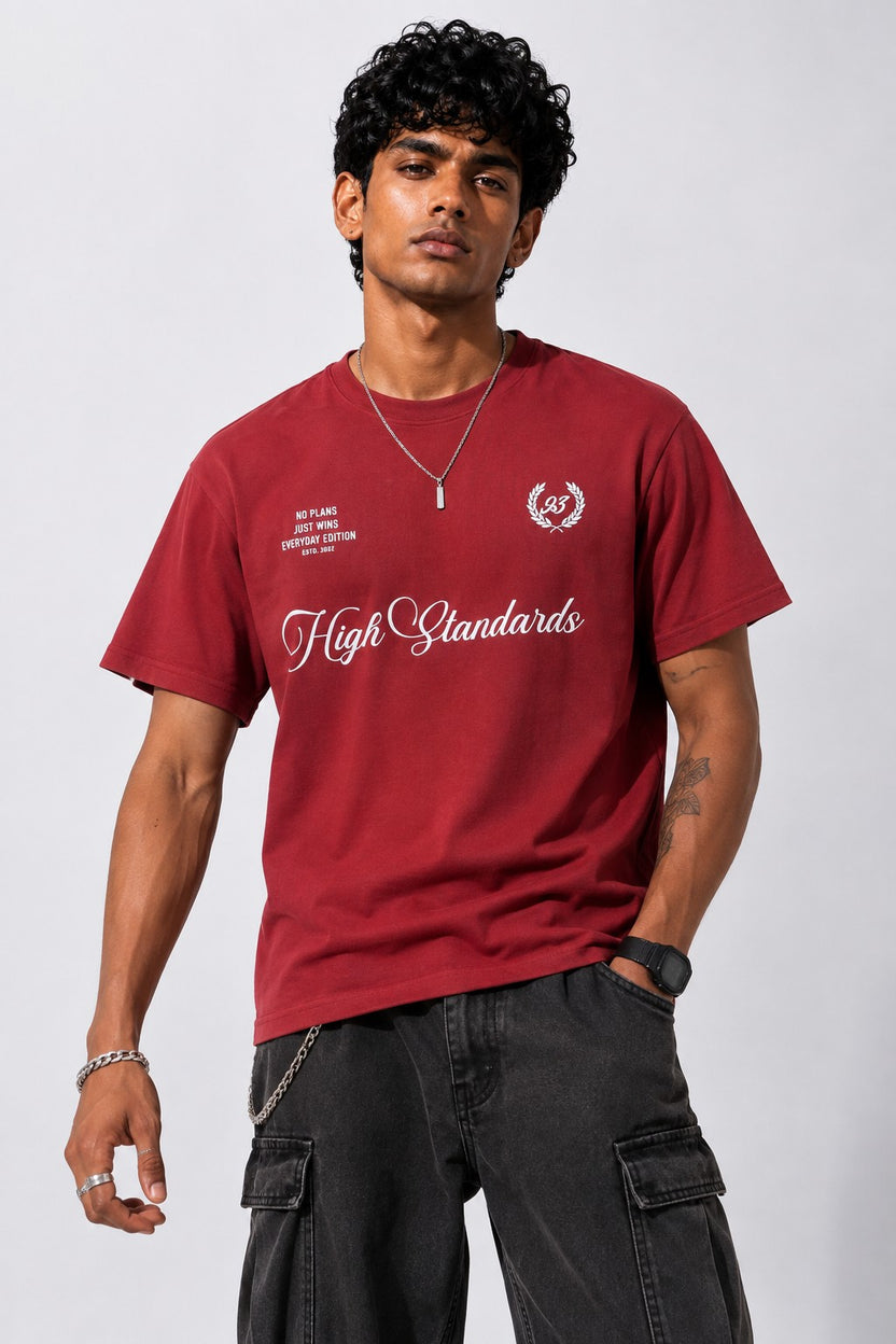 Men Regular Fit Rust Letter Printed T-Shirt - Image 1