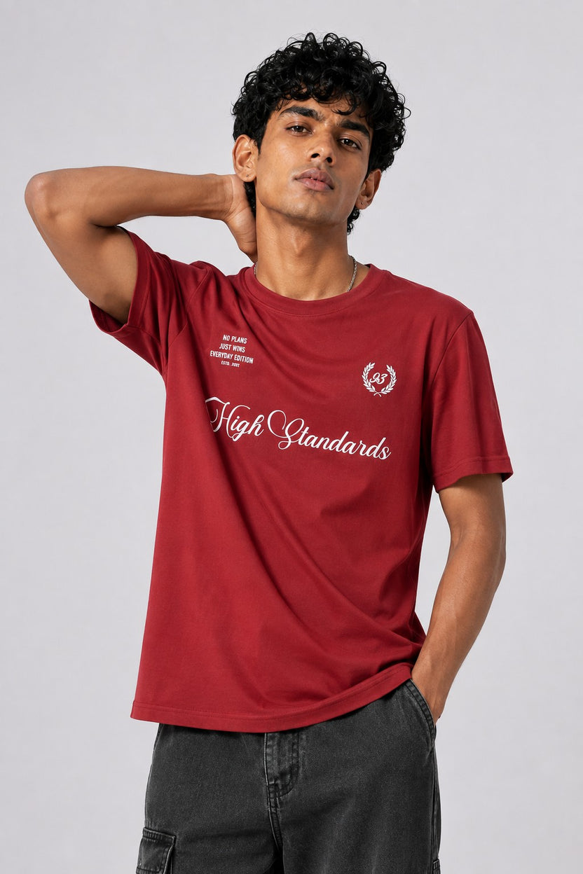 Men Regular Fit Rust Letter Printed T-Shirt - Image 2