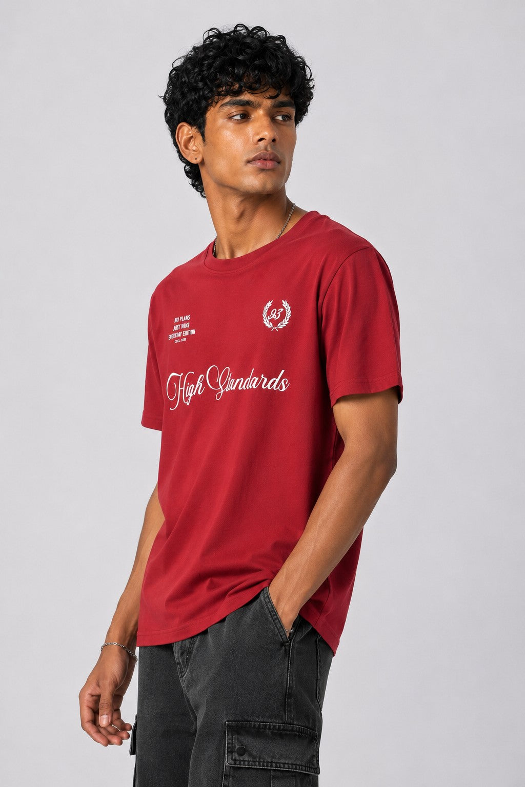 Men Regular Fit Rust Letter Printed T-Shirt - Image 4