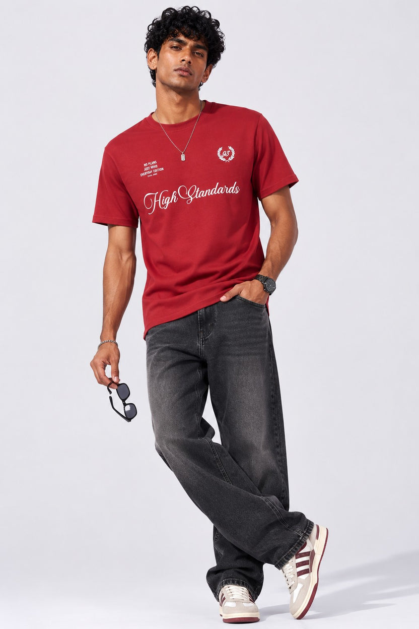 Men Regular Fit Rust Letter Printed T-Shirt - Image 6