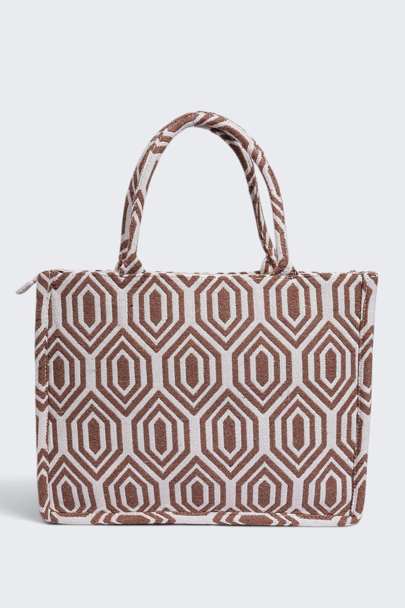 Women Beige Geometric Tote Bag - Image 2