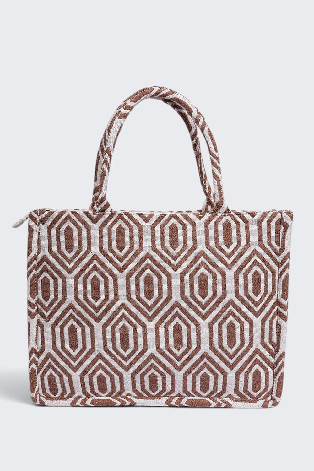 Women Beige Geometric Tote Bag - Image 2