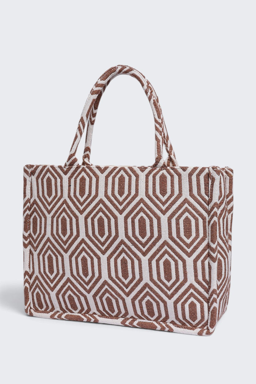 Women Beige Geometric Tote Bag - Image 4