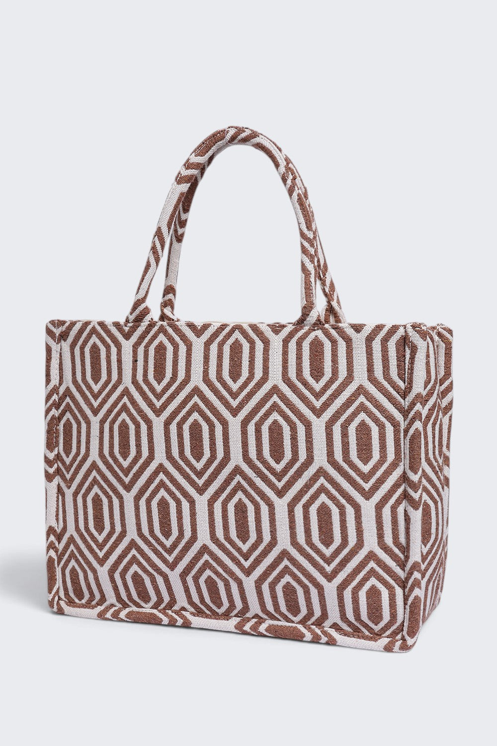 Women Beige Geometric Tote Bag - Image 4