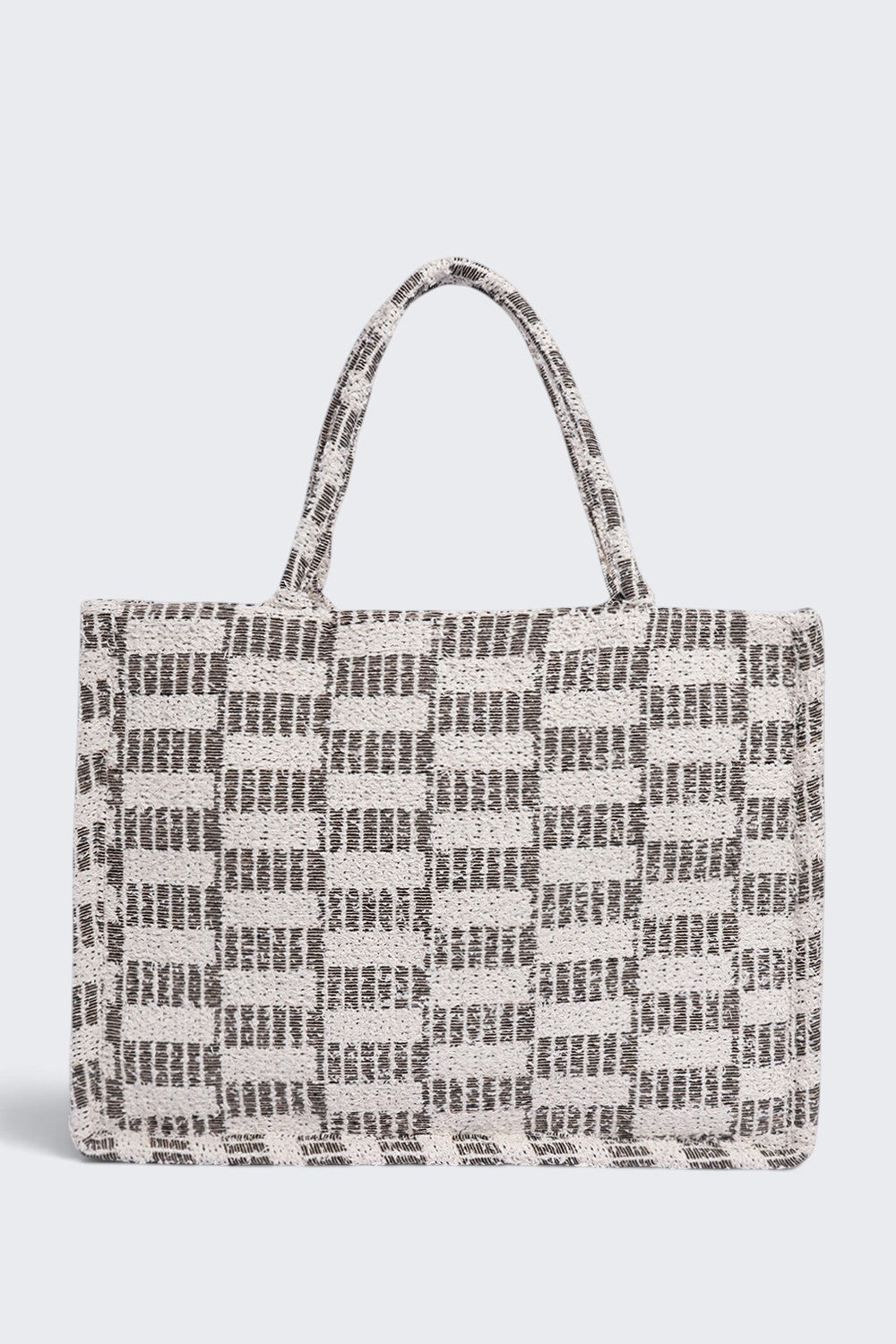 Women Cream Checked Tote Bag - Image 2