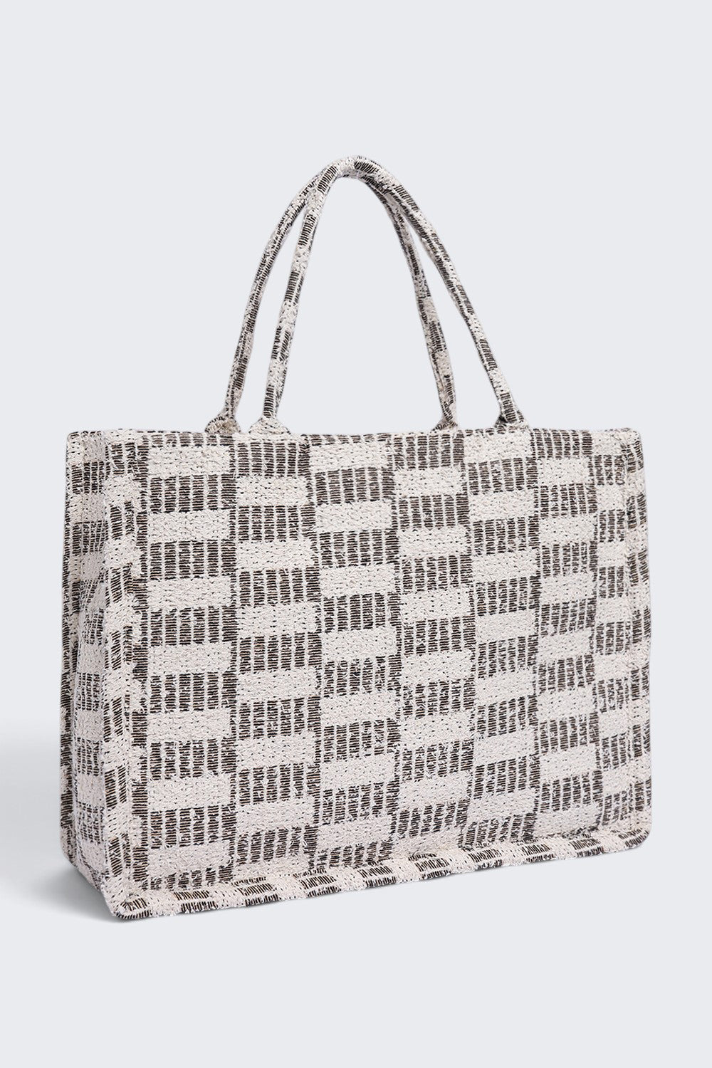 Women Cream Checked Tote Bag - Image 3