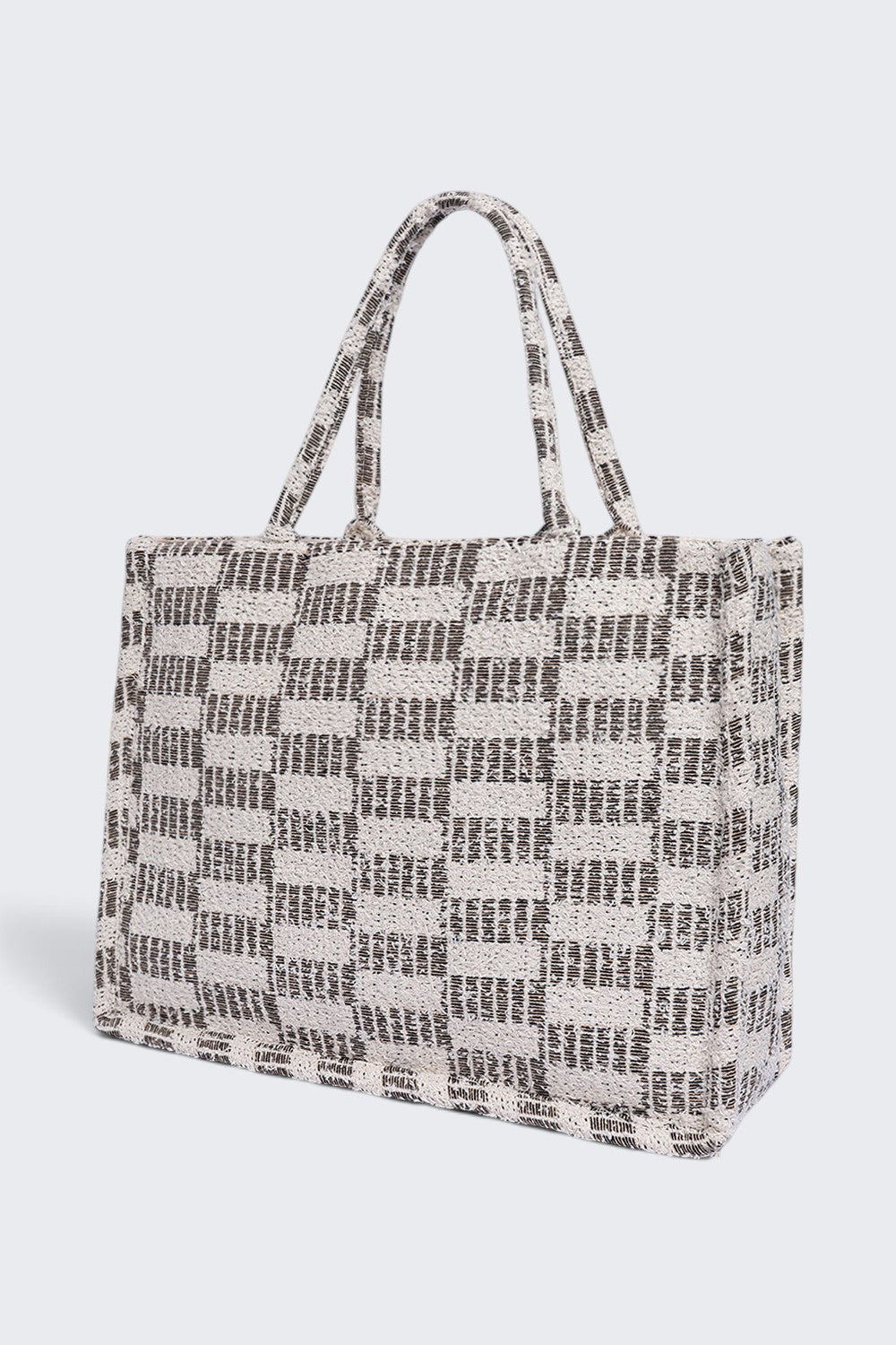 Women Cream Checked Tote Bag - Image 4