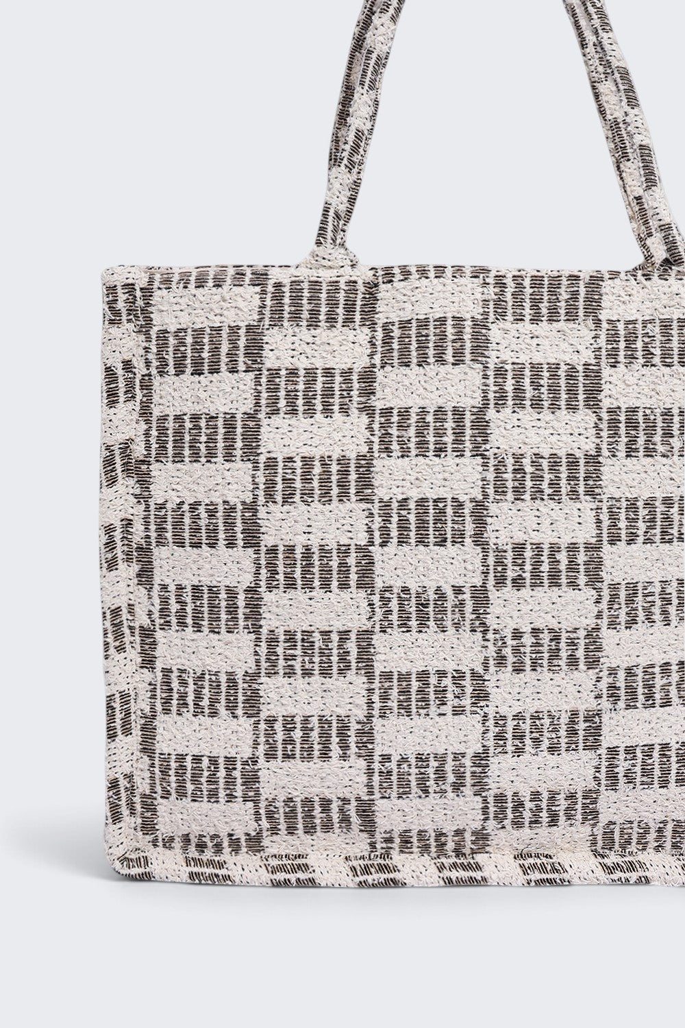 Women Cream Checked Tote Bag - Image 5