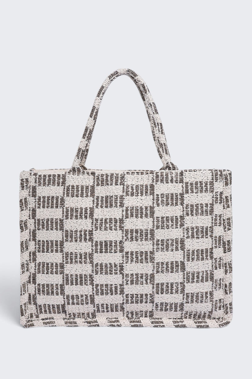 Women Cream Checked Tote Bag - Image 6