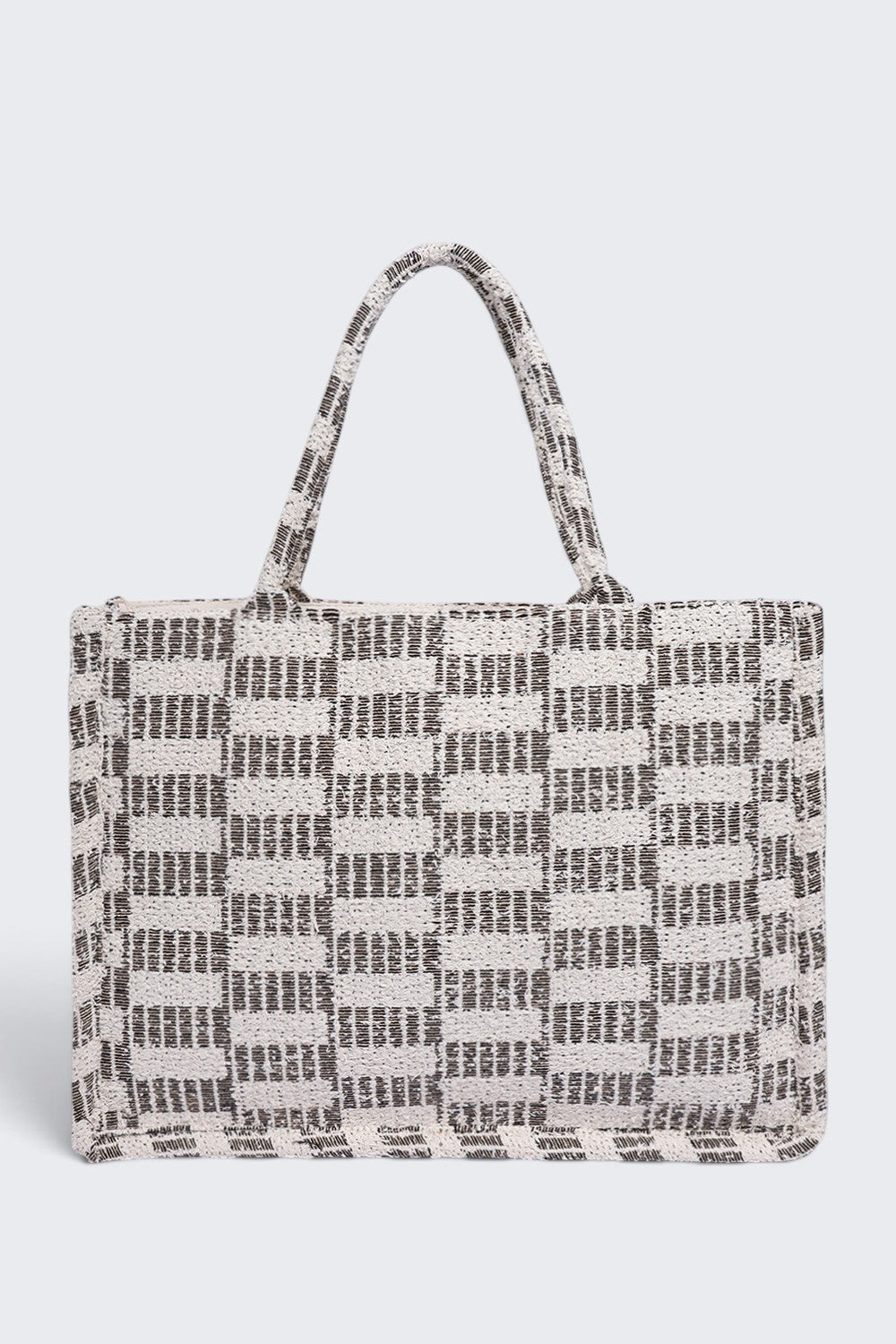 Women Cream Checked Tote Bag - Image 6
