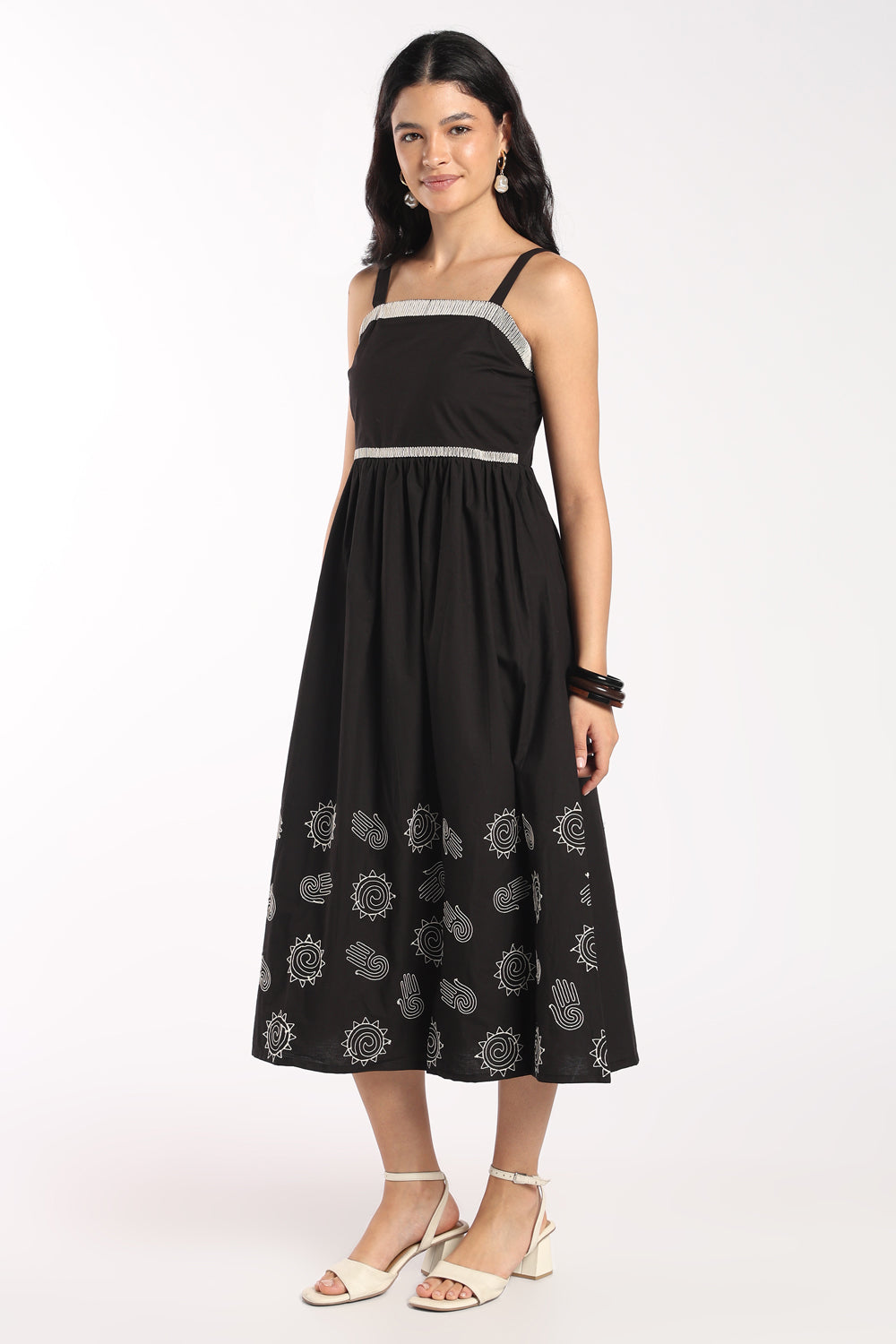 Womens Flared Black Embroidered Midi Dress - Image 4