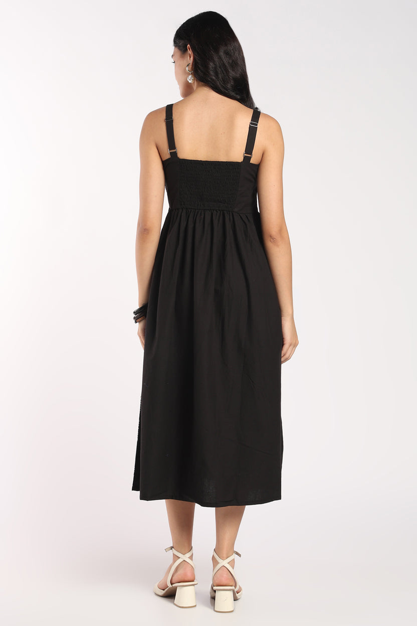 Womens Flared Black Embroidered Midi Dress - Image 5