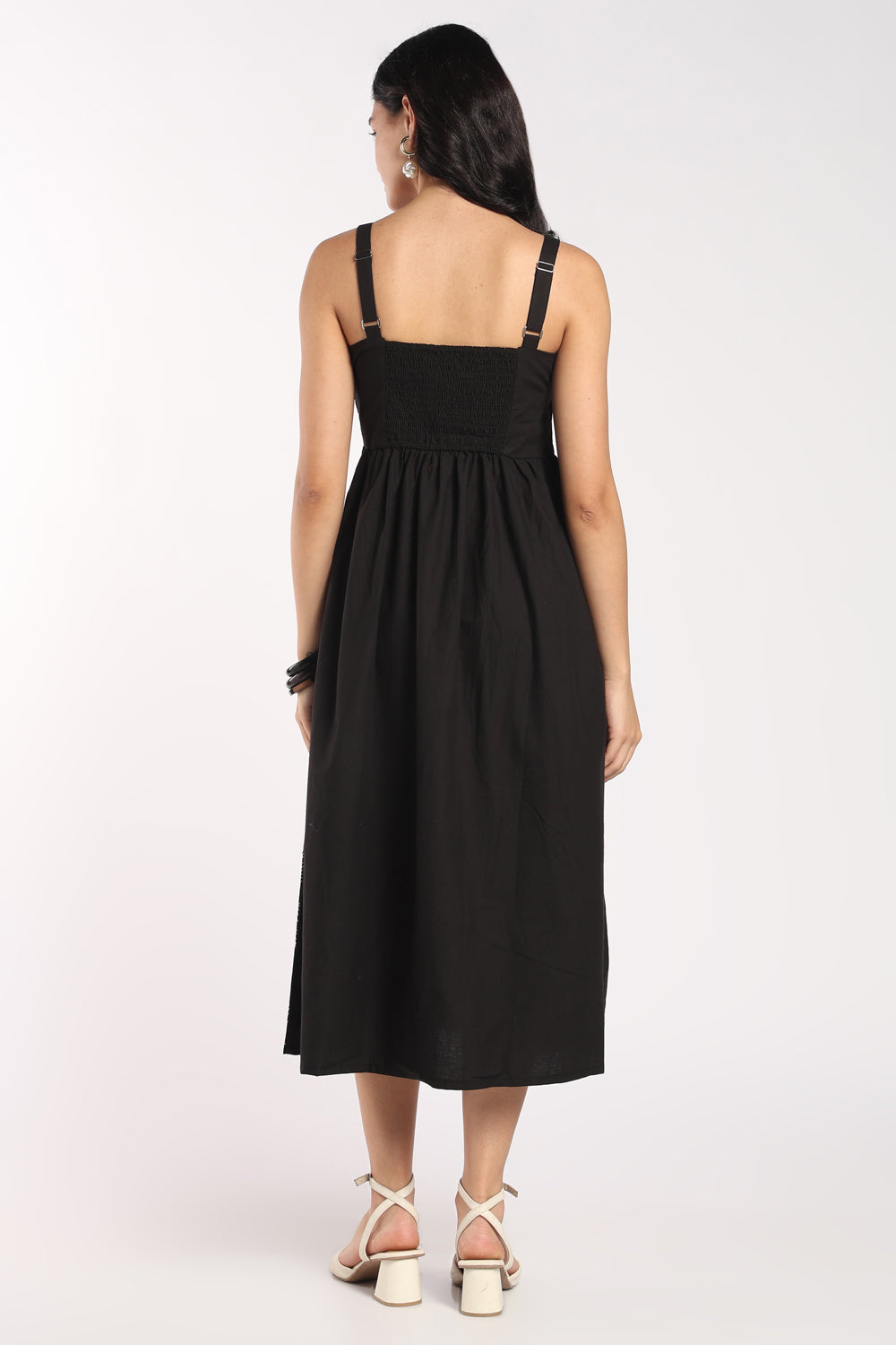 Womens Flared Black Embroidered Midi Dress - Image 5