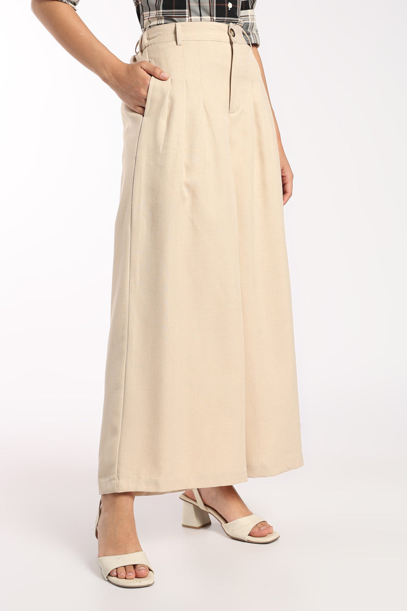 Womens Wide Leg Fit Beige Solid Pant - Image 4