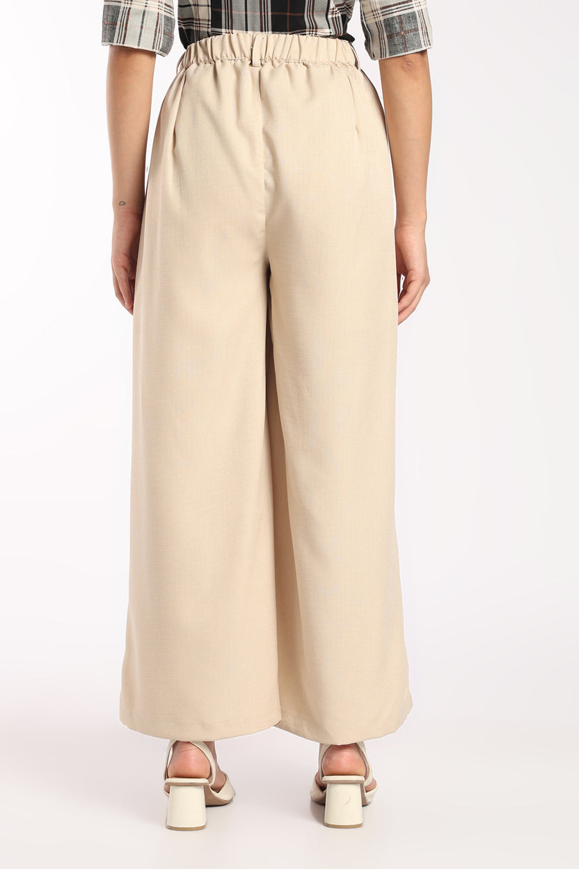 Womens Wide Leg Fit Beige Solid Pant - Image 5