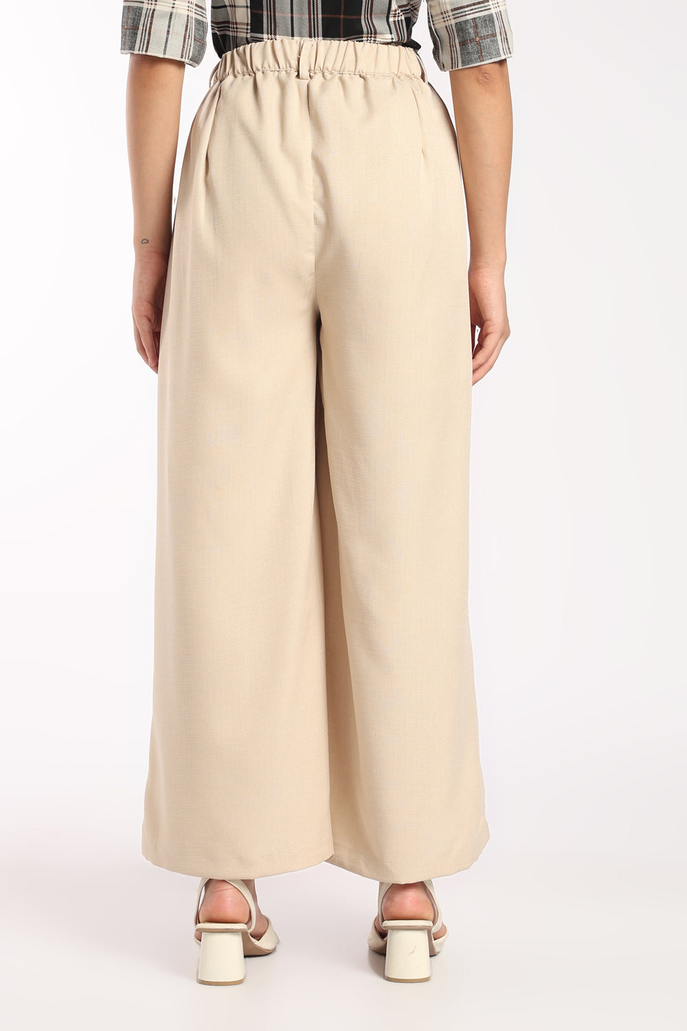 Womens Wide Leg Fit Beige Solid Pant - Image 5