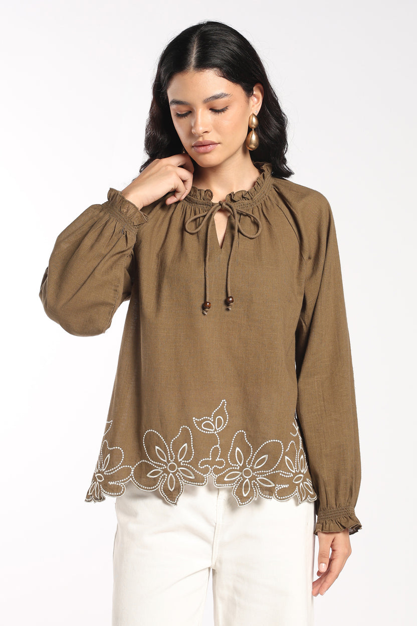 Womens Regular Fit Green Embroidered Tunic - Image 2