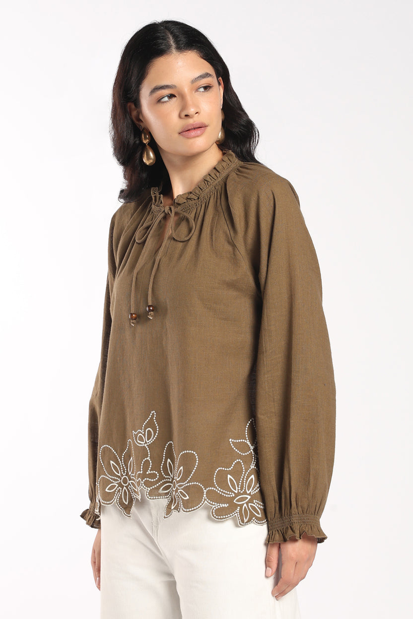 Womens Regular Fit Green Embroidered Tunic - Image 4