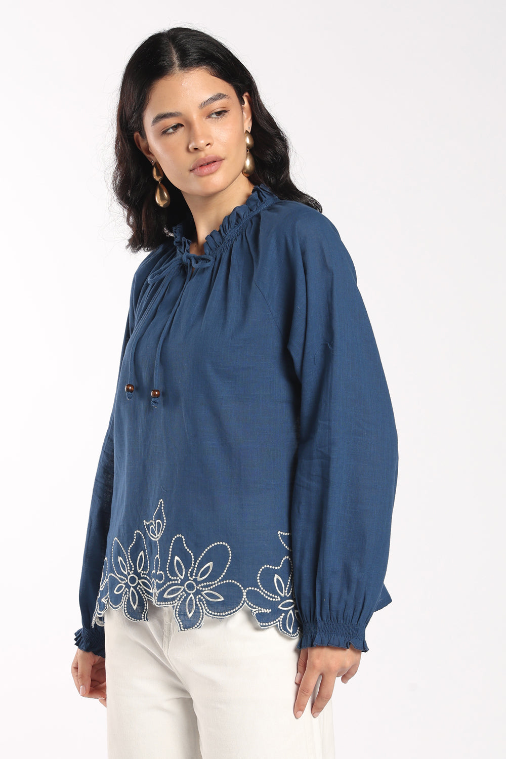 Womens Regular Fit Blue Embroidered Tunic - Image 4