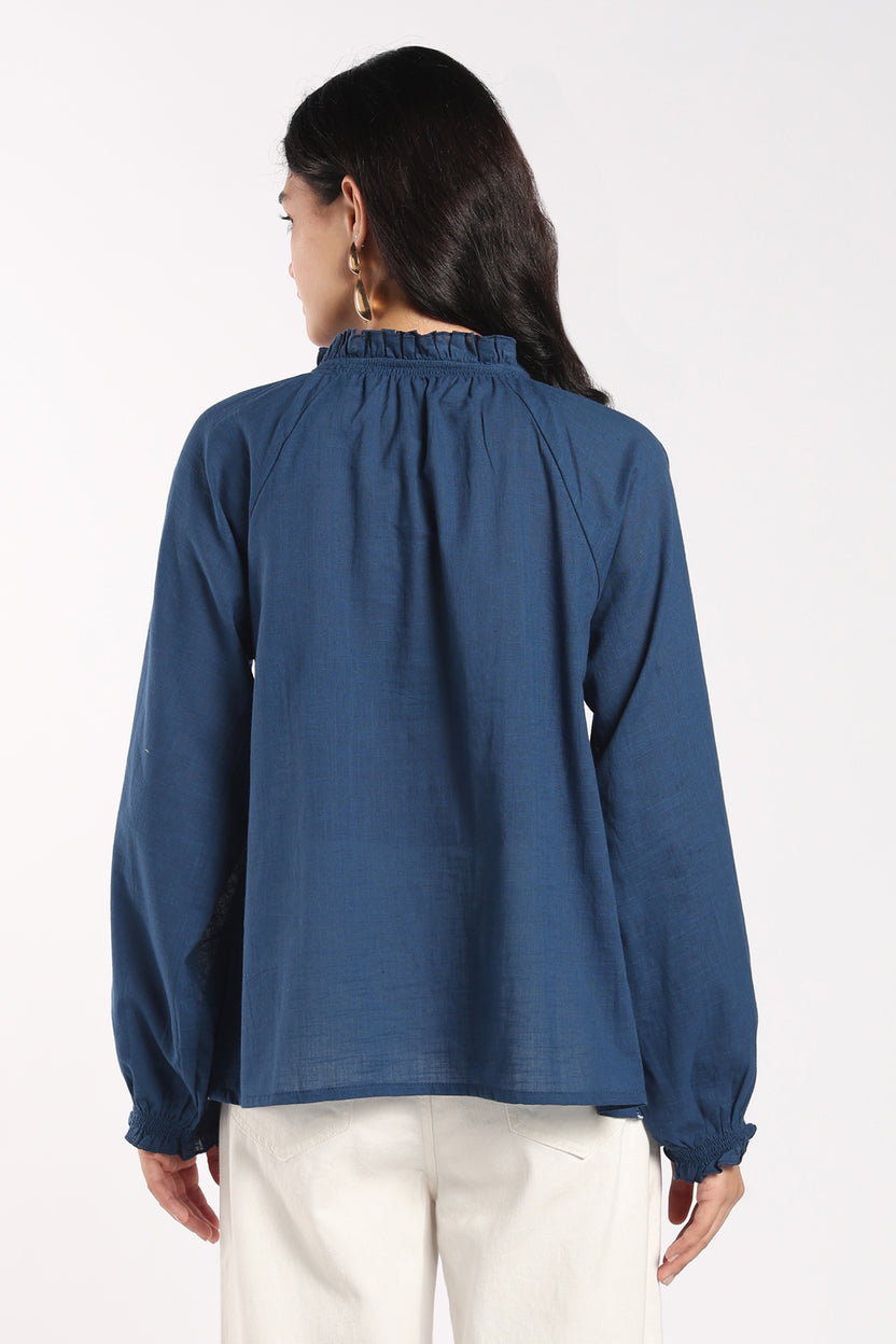 Womens Regular Fit Blue Embroidered Tunic - Image 5