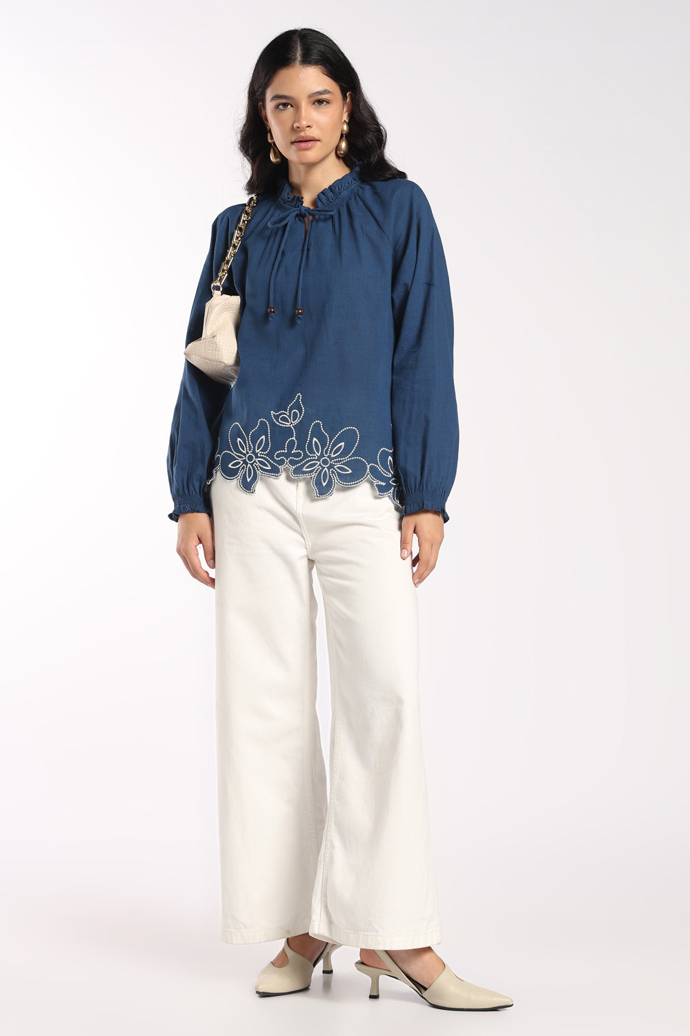 Womens Regular Fit Blue Embroidered Tunic - Image 6
