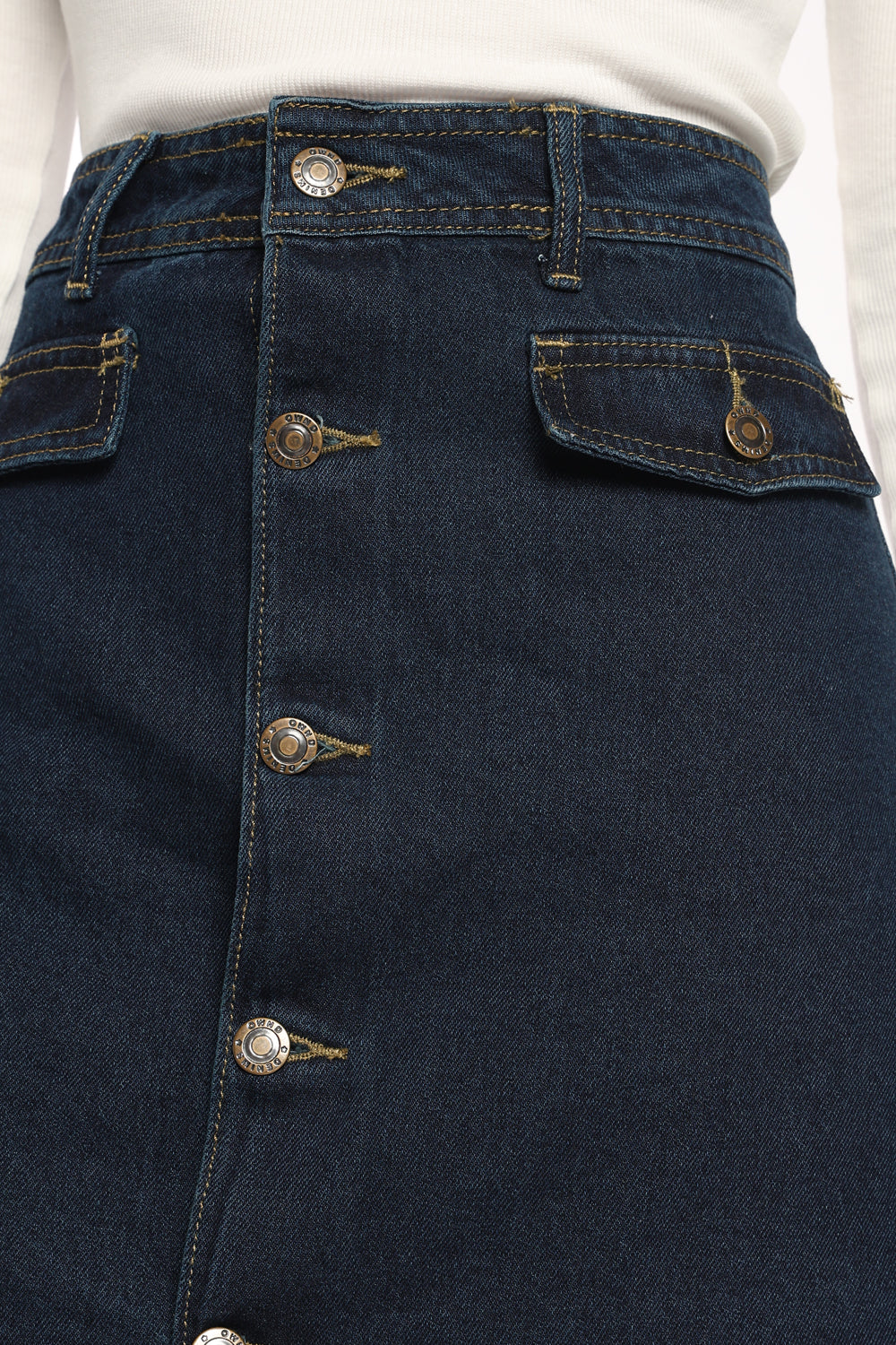 Womens Regular Fit Dark Wash Denim A-Line Mini Skirt - Image 3