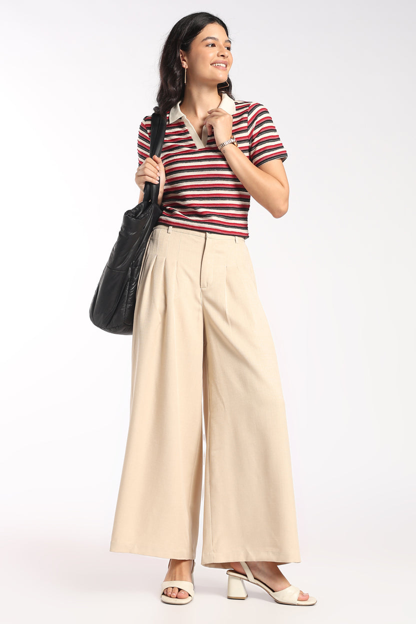 Womens Regular Fit Red Striped Polo Top - Image 6