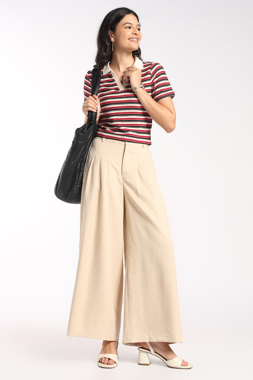 Womens Regular Fit Red Striped Polo Top - Image 6