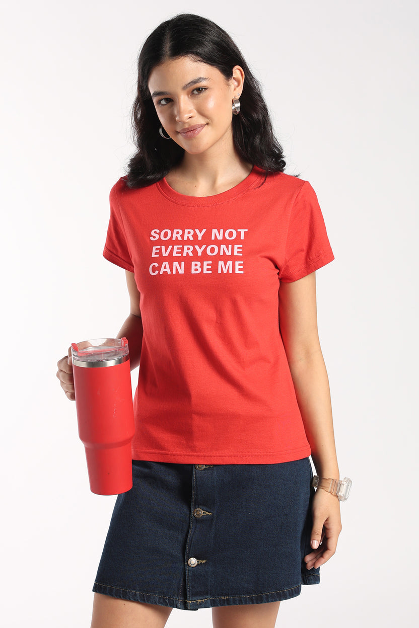 Womens Regular Fit Red Graphic Printed Cotton T-Shirt - Image 1
