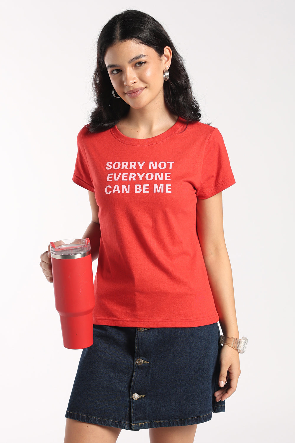 Womens Regular Fit Red Graphic Printed Cotton T-Shirt - Image 1