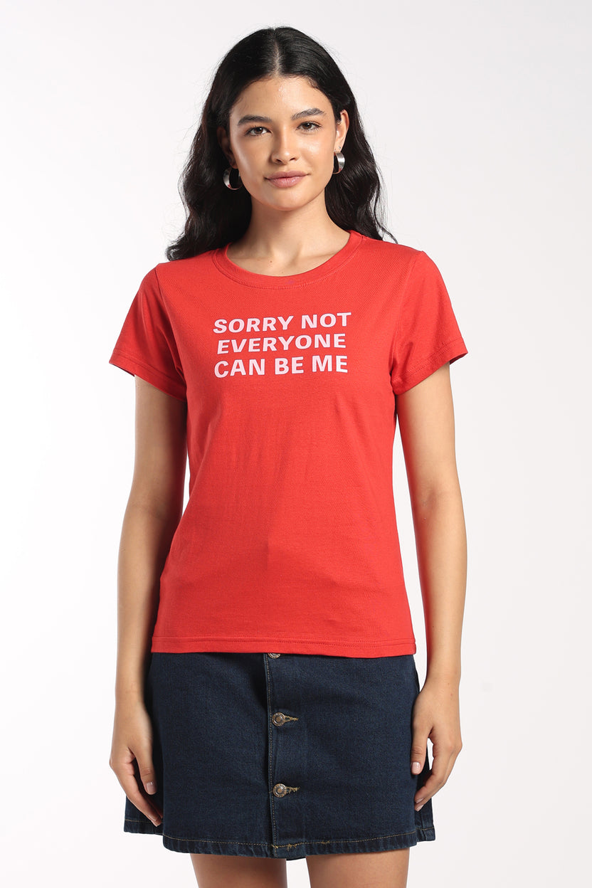 Womens Regular Fit Red Graphic Printed Cotton T-Shirt - Image 2
