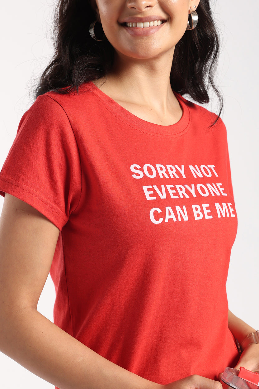 Womens Regular Fit Red Graphic Printed Cotton T-Shirt - Image 3