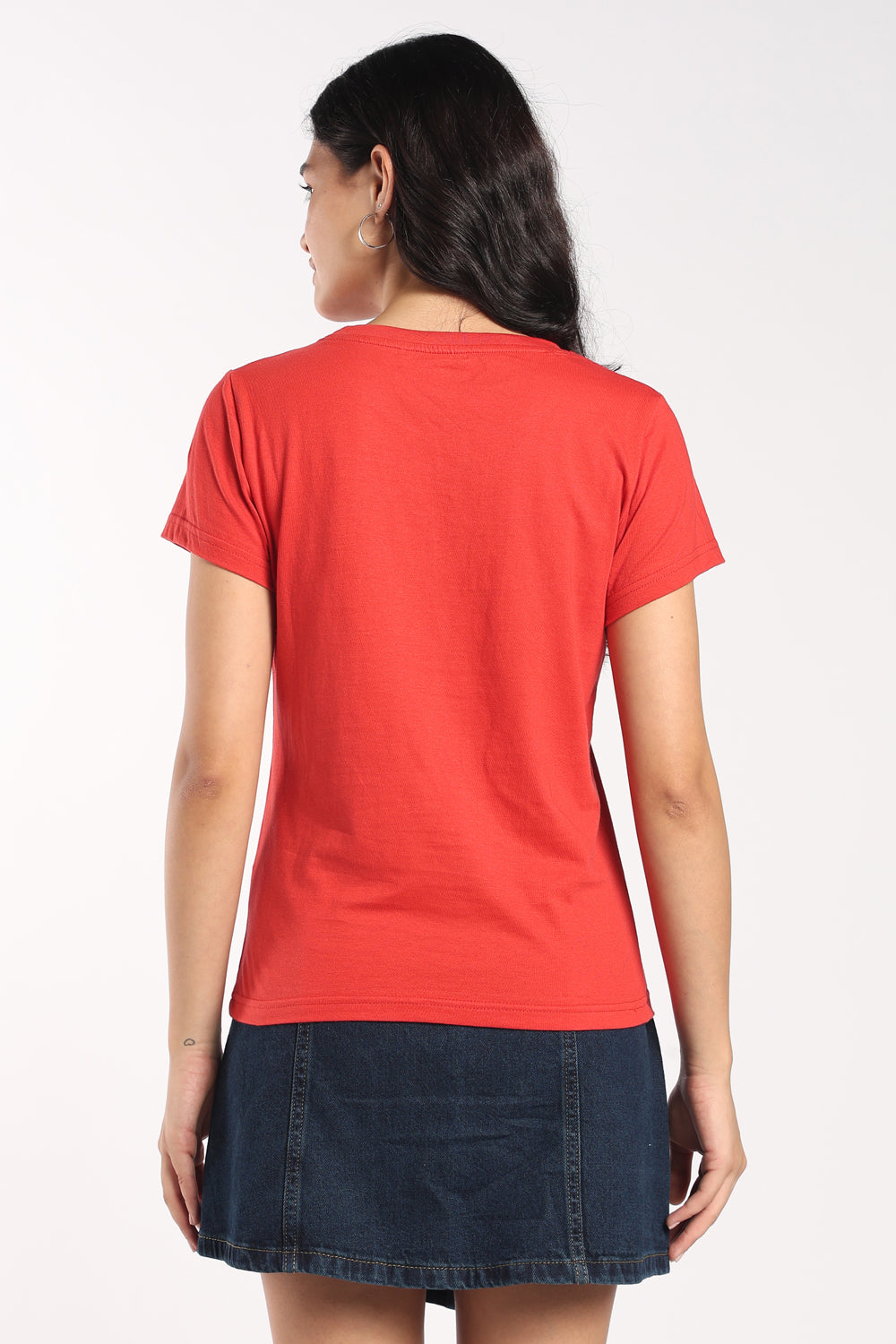 Womens Regular Fit Red Graphic Printed Cotton T-Shirt - Image 5