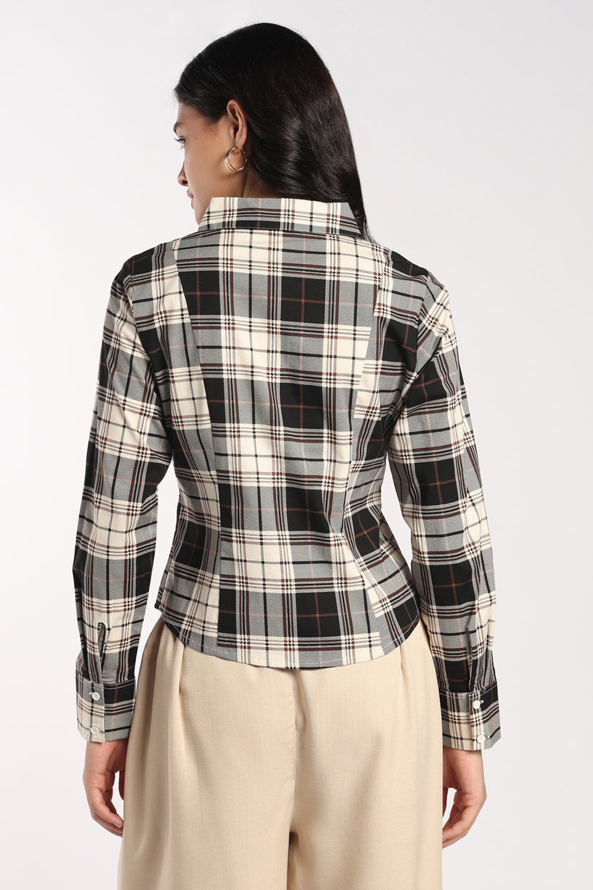 Womens Slim Fit Black Checked Stretch Shirt - Image 5