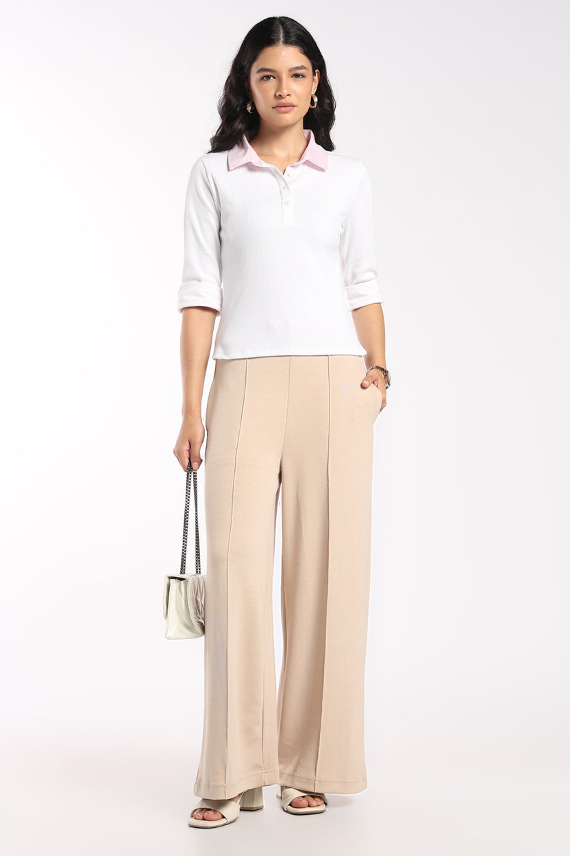 Womens Regular Fit White Collared Knit Top - Image 6