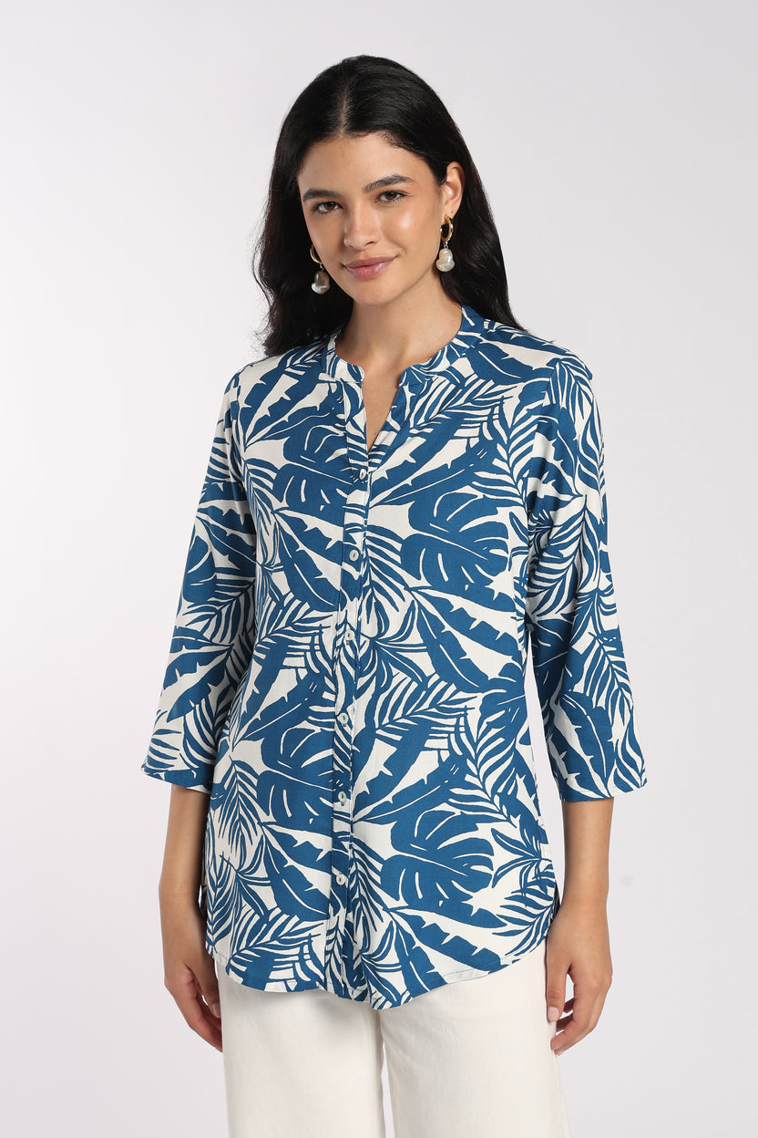 Womens Regular Fit Blue Tropical Print Tunic - Image 2