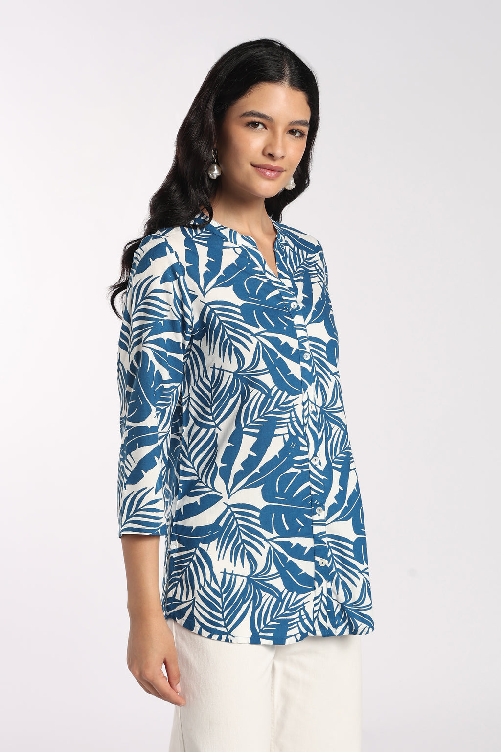 Womens Regular Fit Blue Tropical Print Tunic - Image 4