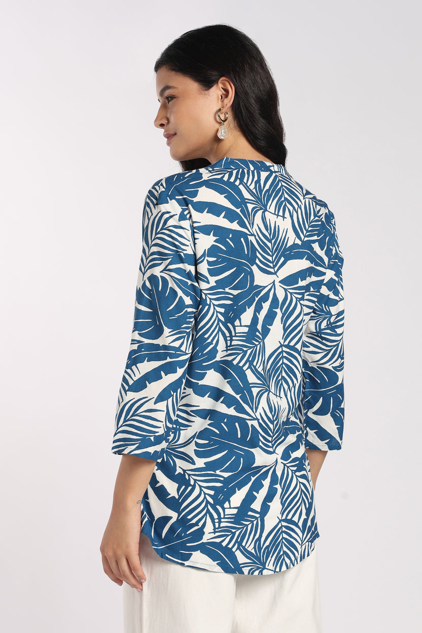Womens Regular Fit Blue Tropical Print Tunic - Image 5