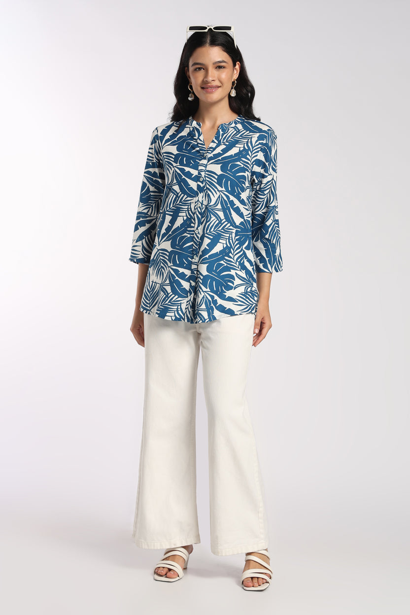 Womens Regular Fit Blue Tropical Print Tunic - Image 6