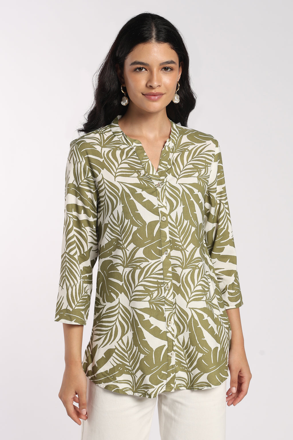 Womens Regular Fit Sage Tropical Print Tunic - Image 2