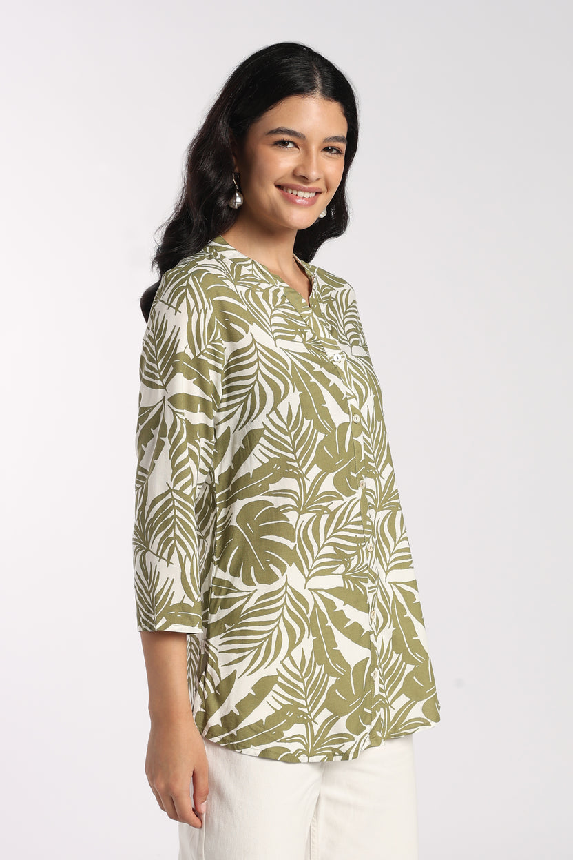 Womens Regular Fit Sage Tropical Print Tunic - Image 4