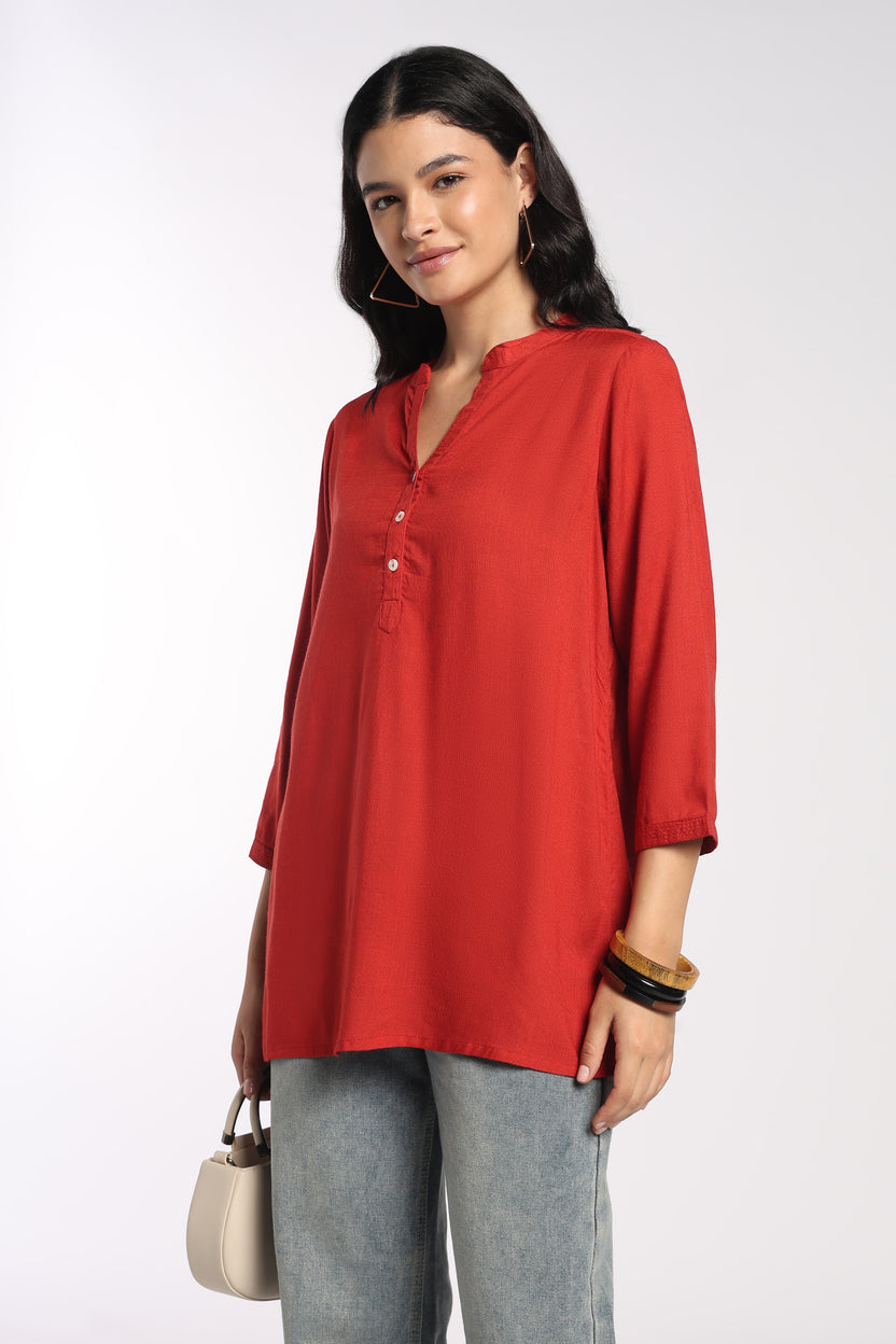 Womens Regular Fit Rust Solid Tunic - Image 1