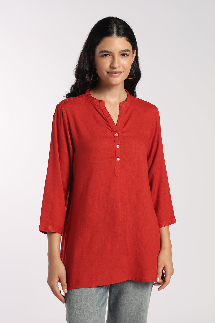 Womens Regular Fit Rust Solid Tunic - Image 2