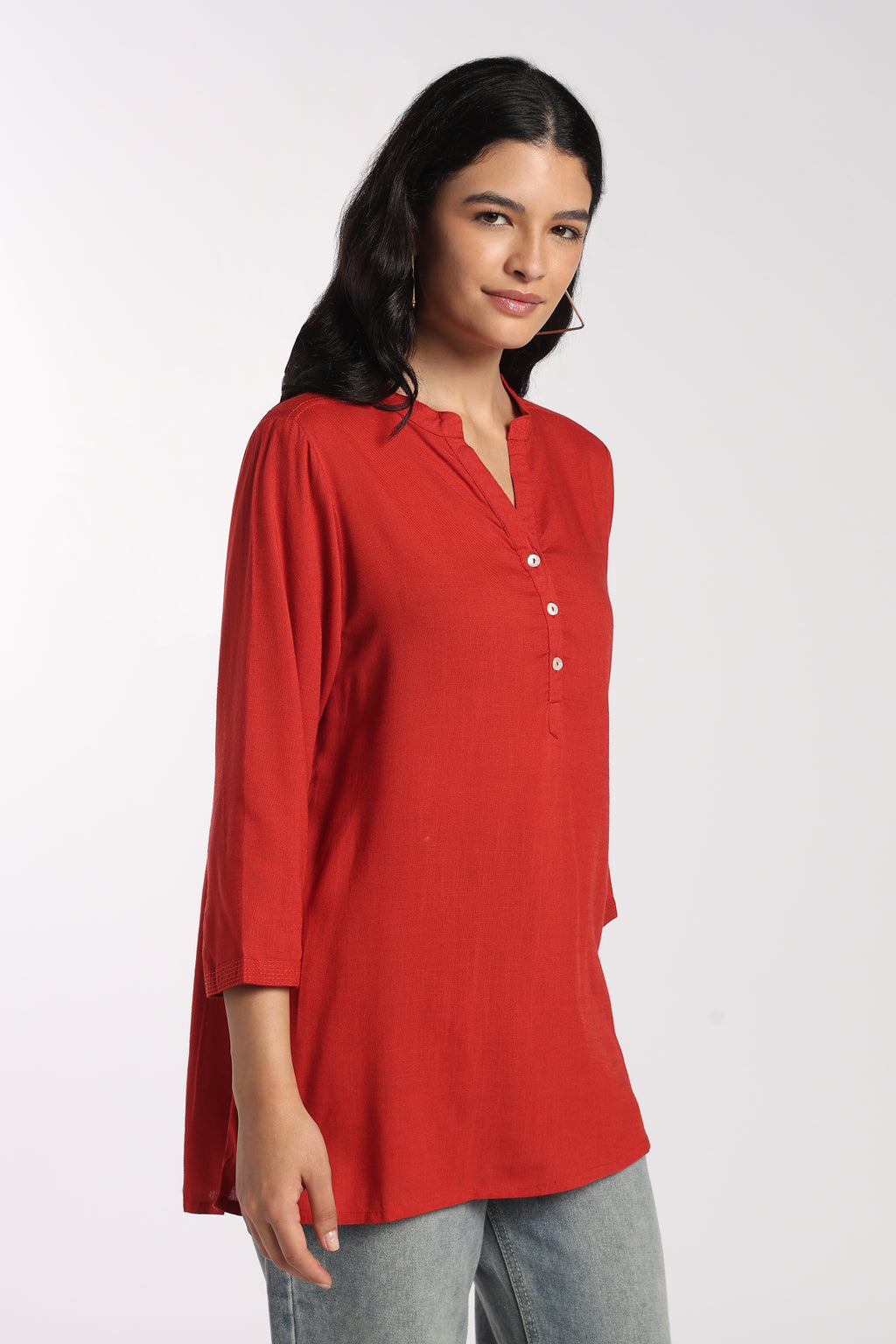 Womens Regular Fit Rust Solid Tunic - Image 4