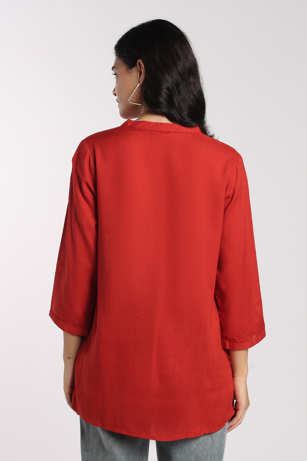 Womens Regular Fit Rust Solid Tunic - Image 5