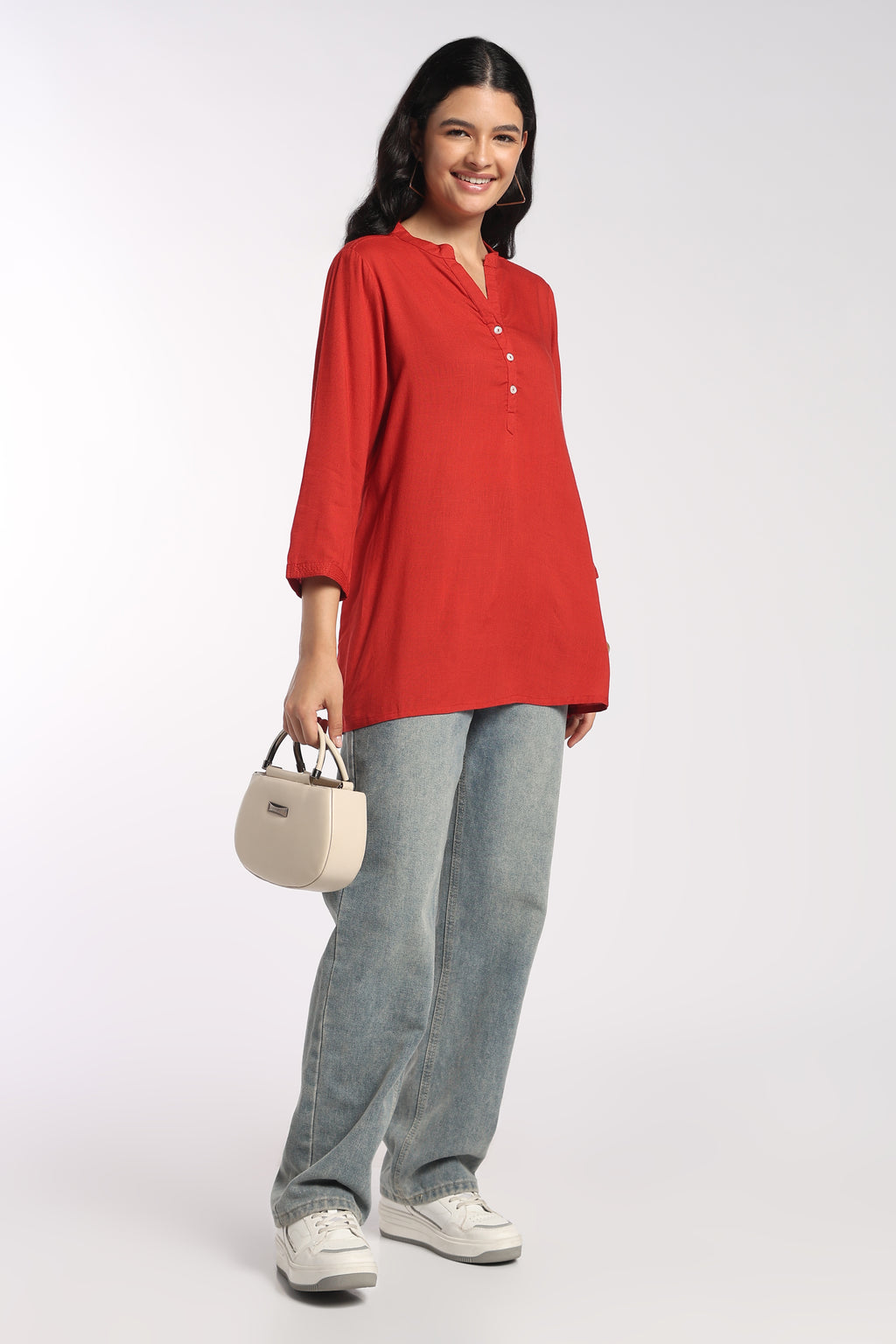 Womens Regular Fit Rust Solid Tunic - Image 6