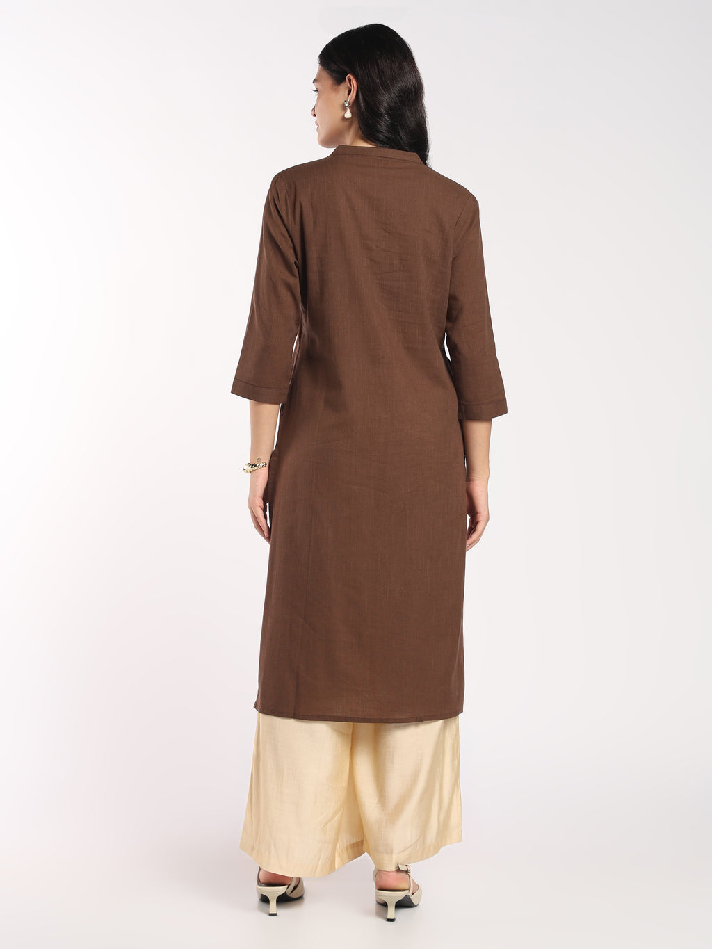 Womens Regular Fit Brown Floral Embroidered Kurta - Image 5