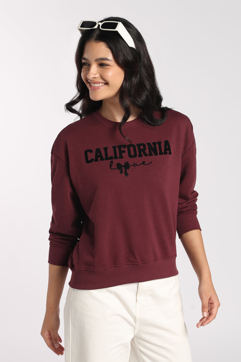 Womens Regular Maroon Flock Printed Sweatshirt - Image 1
