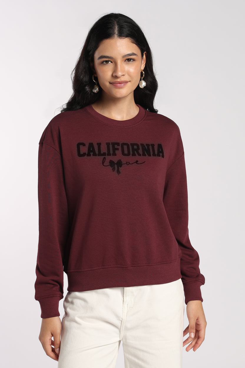 Womens Regular Maroon Flock Printed Sweatshirt - Image 2